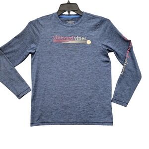 Vineyard Vines Performance Mens Medium Heather Navy Baseball Long Sleeve Shirt